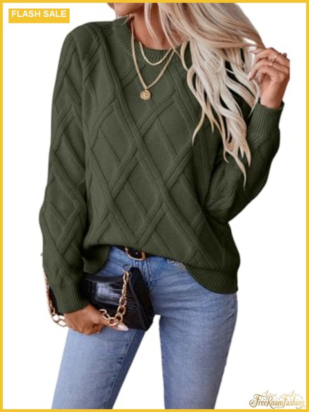Cable Knit Crewneck Long Sleeve Pullover Sweater